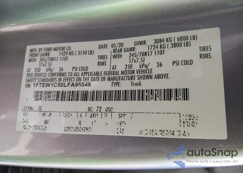 2020 Ford F-150 Xlt from USA, damaged, VIN 1FTEW1C50LFA95548